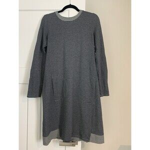 J. Jill Womens Dress Pockets Long Sleeve Crewneck Black Gray Stripe Size S